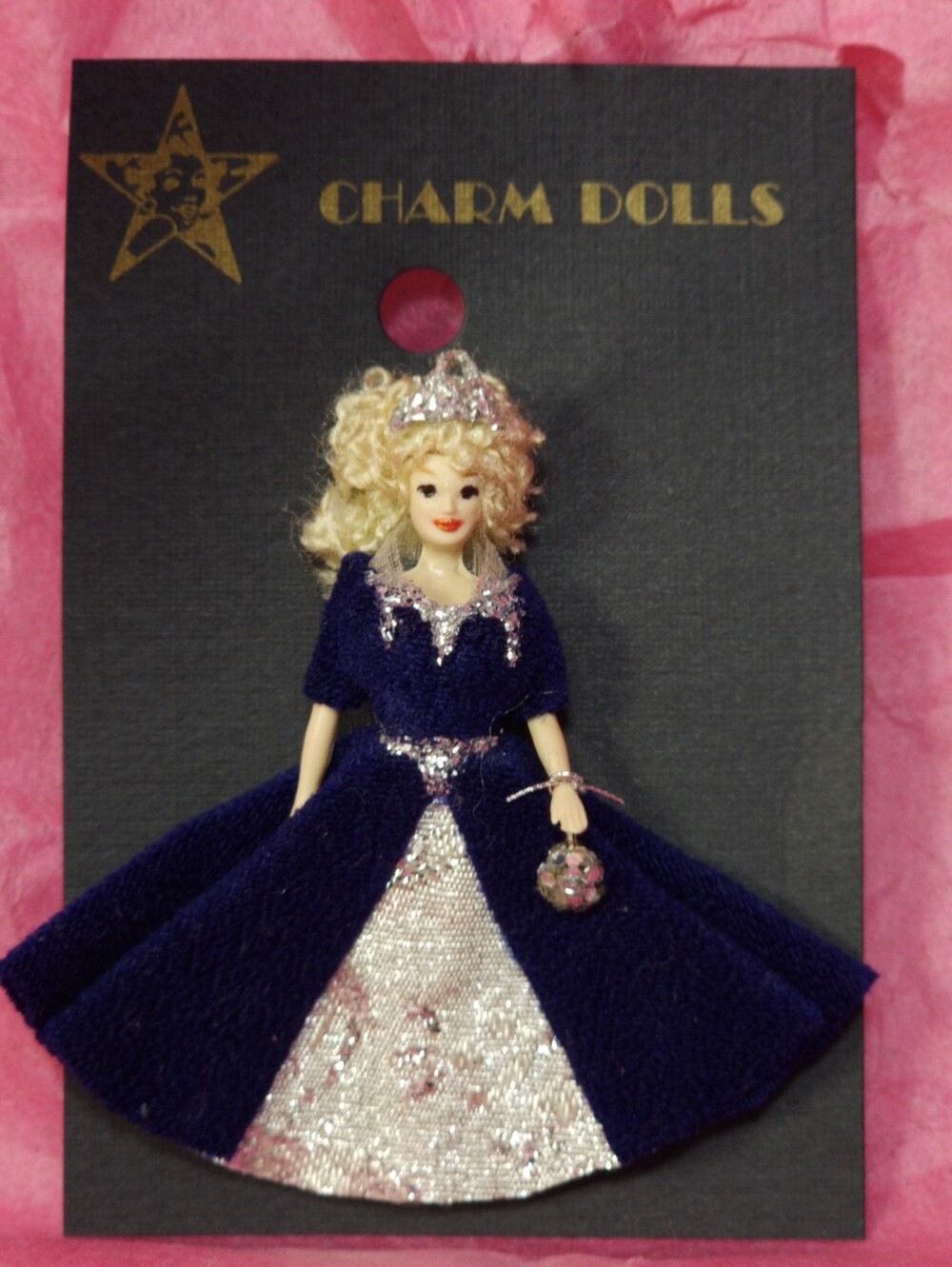 MIB Vintage 1997 Charm Doll Designs Blue Velvet Gown Brooch Pin Item #04